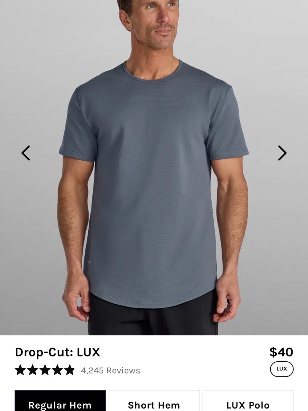 BYLT Men's Lux Drop-Cut Short-Sleeve Tee — Slate Blue Gray and green TWO SHIRTS